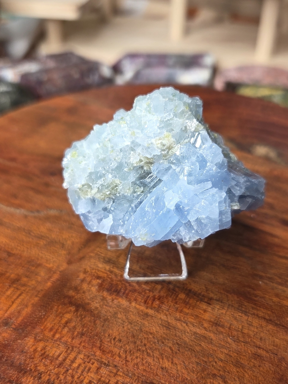 Raw Blue Celestite With Peridot Crystal Mineral Specimen 3 In